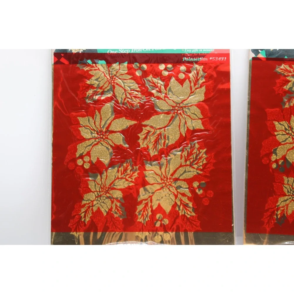 VTG Christmas Foil Iron On Angels Poinsettias 1993 Lot of 3 Touch of Gold NOS